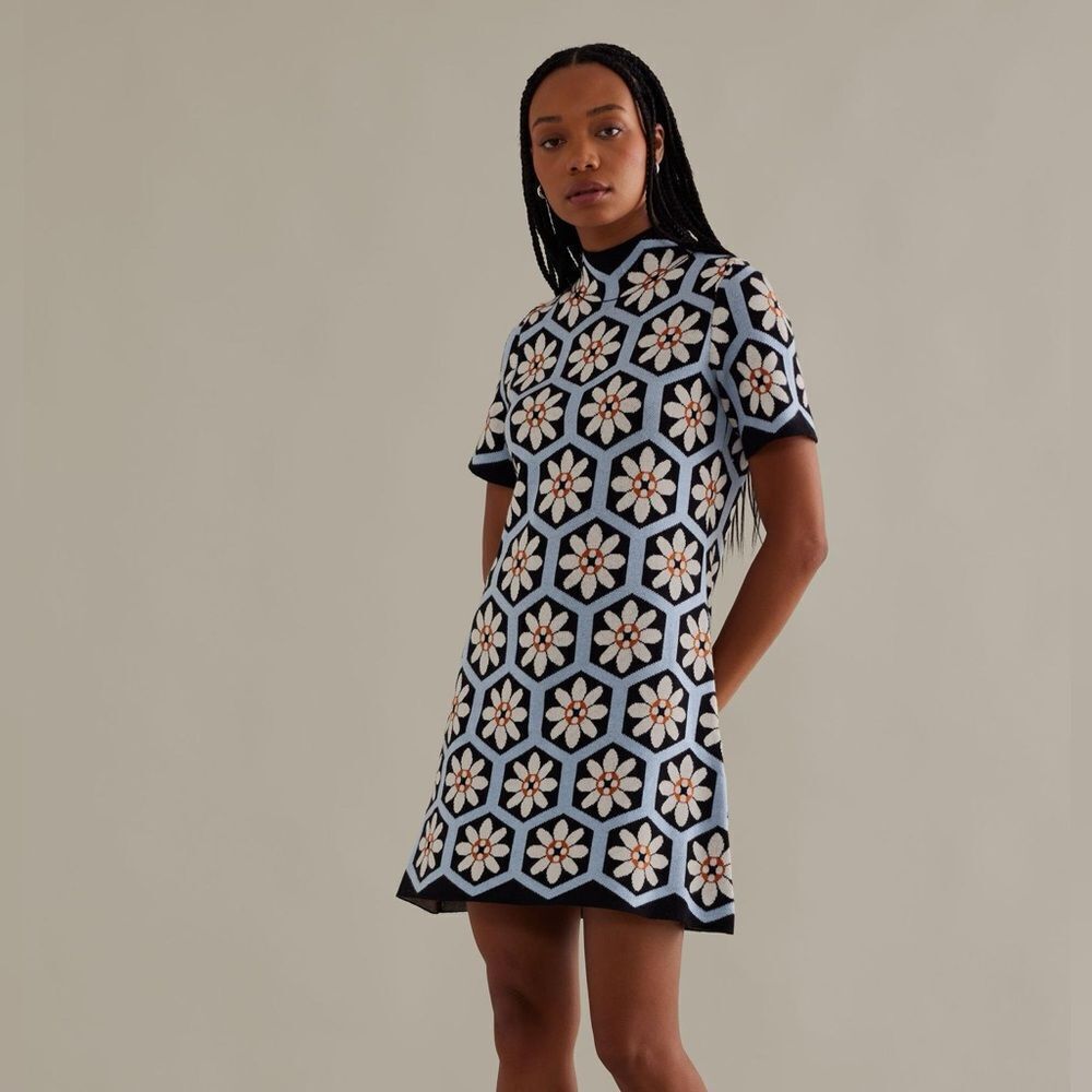 Anthropologie The Nina Short-Sleeve Mock-Neck Mod Mini Dress NWT
